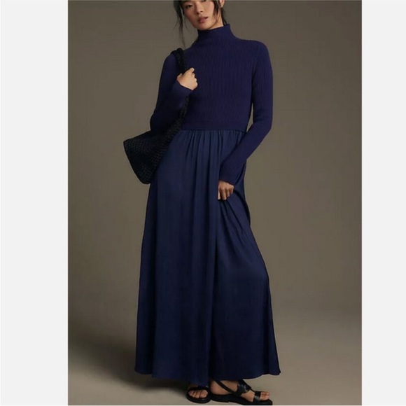 Anthropologie The Thea Twofer Sweater Dress Mock Neck Dark Blue S - Picture 1 of 7